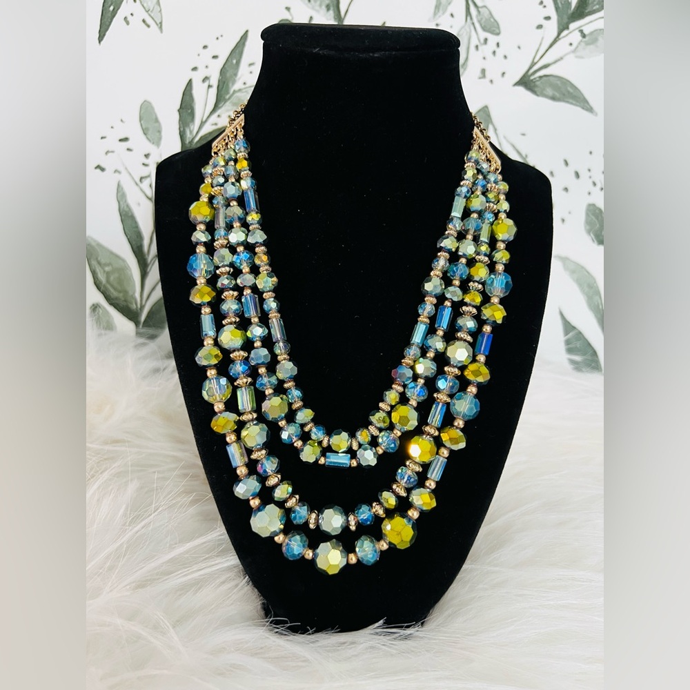 Hard to Find Vintage Liz Claiborne Multi-Strand Iridescent Statement Necklace